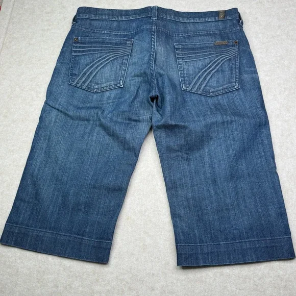 7 For All Mankind Denim Bermuda DOJA Jeans Dark Wash Capri Knee Shorts Size 30 - Picture 2 of 9